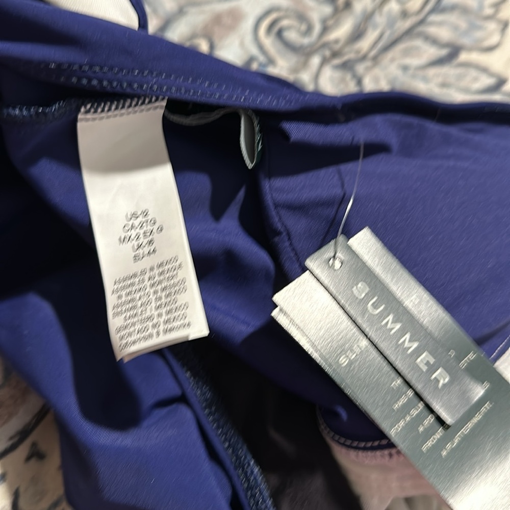 Ralph Lauren Blue One-Piece Swimsuit with Cream Trim - Picture 3 of 3